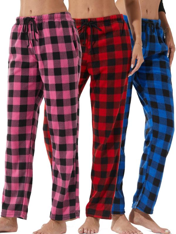 Women's Plaid Print Drawstring Waist Pajama Pants, Casual Comfy Pocket Design Trousers for Fall & Winter, Ladies Sleepwear for Indoor Wear