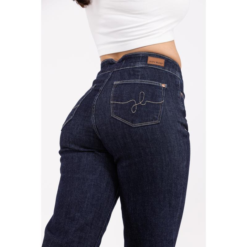 The Belle from Judy Blue: High-Rise Wide Leg Denim Fabric Fit