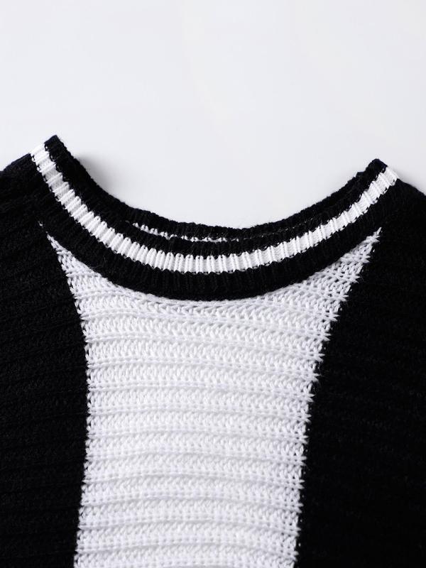 Women's Striped Colorblock Round Neck Sweater, Casual Long Sleeve Crew Neck Jumper for Fall & Winter, Fashion Ladies' Knitwear for Daily Wear