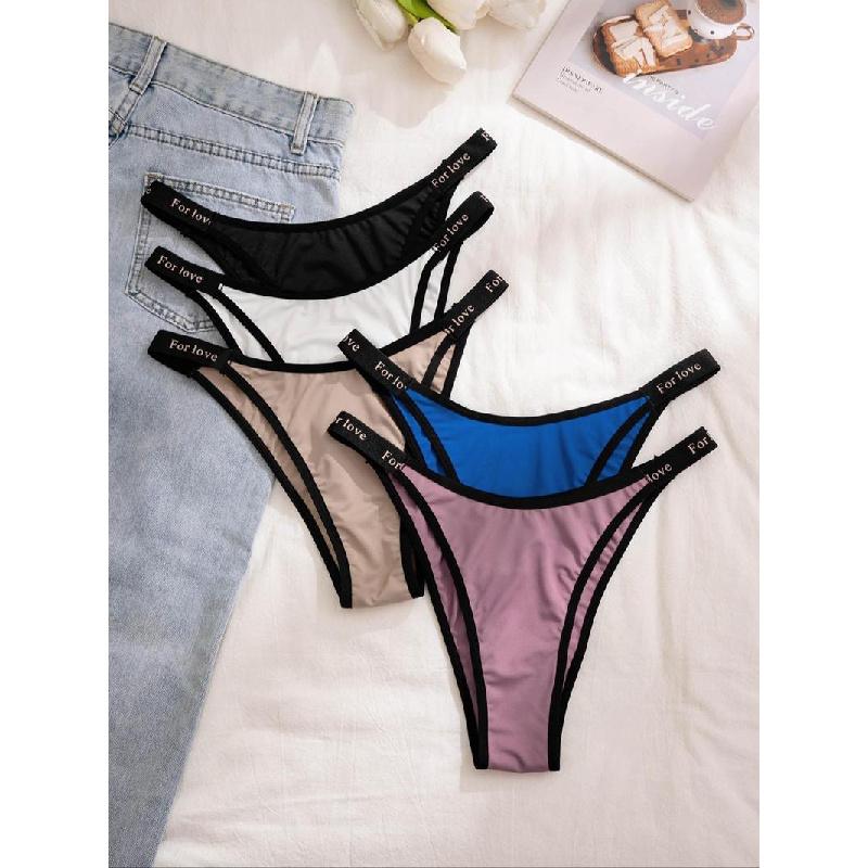 Women's 5pcs Letter Tape Panty, Soft Comfy Breathable High Cut Knicker for Daily Wear,?Summer Wear 2024, Underwear for All Seaso