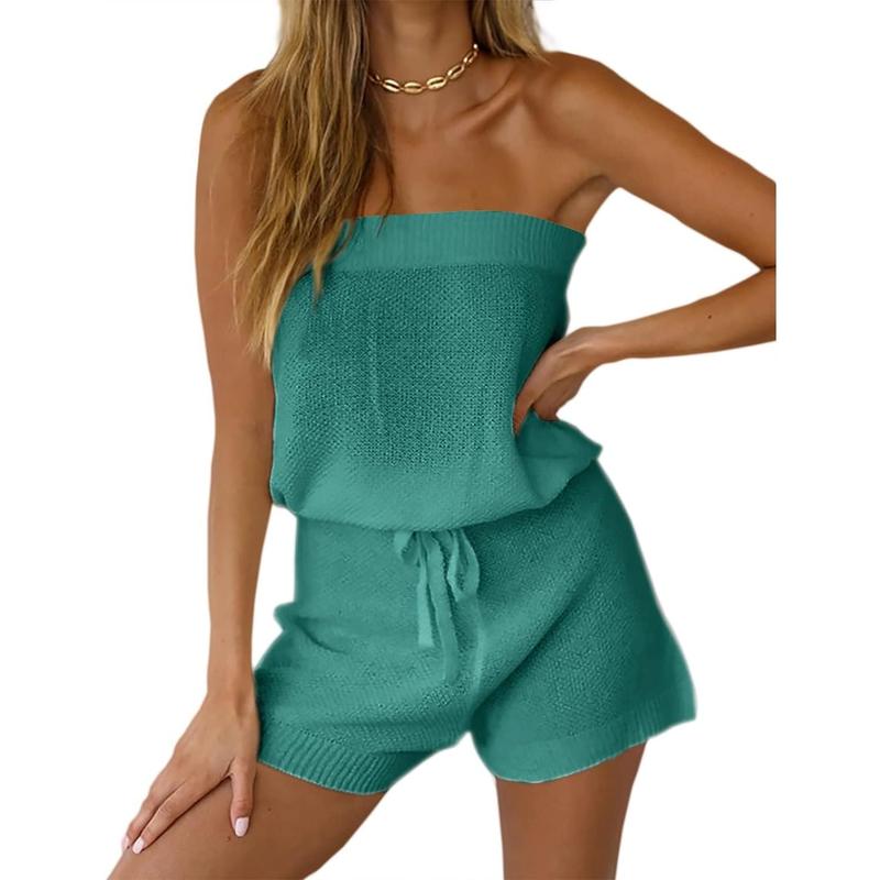 Fisoew Womens Comfort Summer Jumpsuits Casual Fitted Loose Sleeveless Off Shoulder Elastic Waist Romper Loungewear Lady Two Piece Outfits