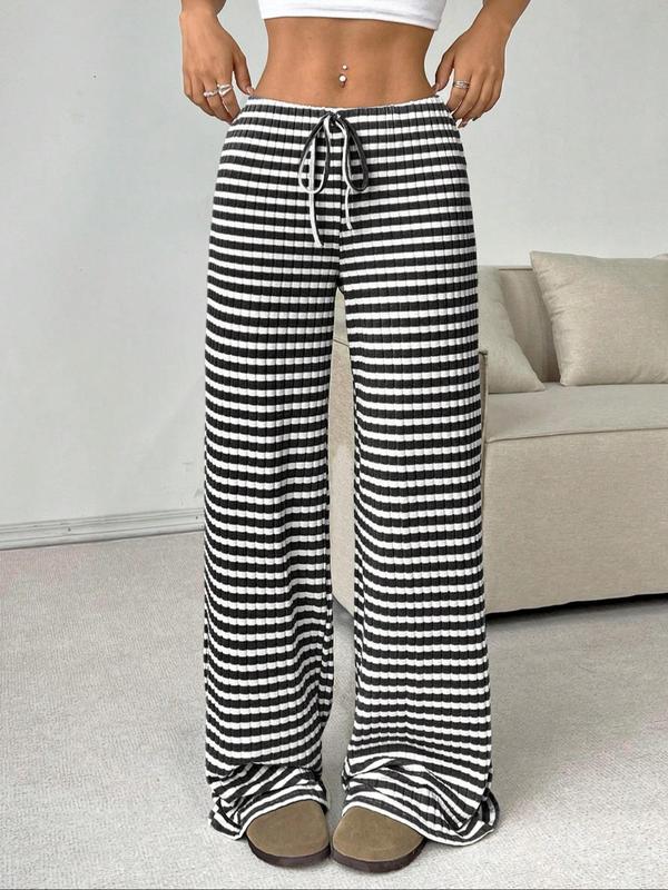 Women's Striped Print Drawstring Waist Wide Leg Pants, Casual Comfy Trousers for Fall & Winter, Women's Bottoms for Daily Wear