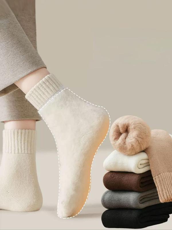 Women's Solid Thermal Lined Crew Socks, Casual Soft Comfy Breathable Socks for Fall & Winter, Women's Socks for Daily Wear