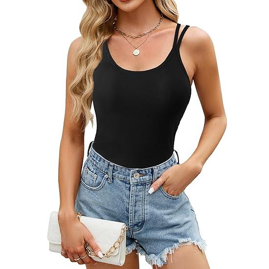 Blooming Jelly Women Ribbed Tank Tops with Built in Shelf Bras Sleeveless Camisole Tops Summer Cami