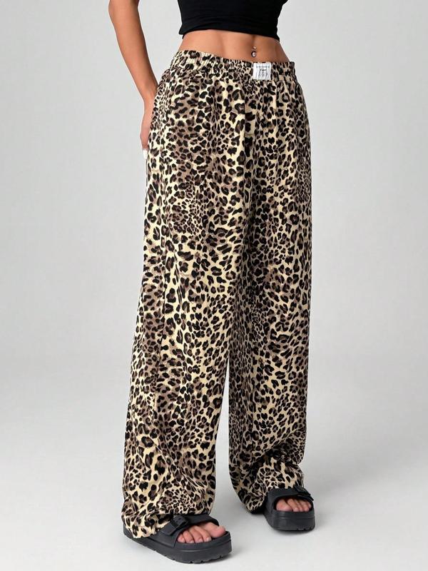 Women's Leopard Print Pocket Straight Leg Sweatpants, Casual Comfy Trousers for Daily Wear, Ladies Bottoms for Fall & Winter