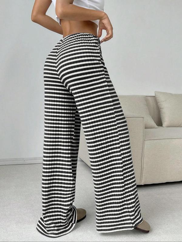 Women's Striped Print Drawstring Waist Wide Leg Pants, Casual Comfy Trousers for Fall & Winter, Women's Bottoms for Daily Wear