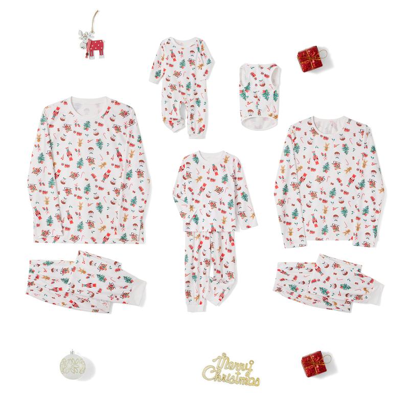 Christmas Pajamas for Family Long Sleeve Cartoon Print Tops + Pants Set Holiday Sleepwear