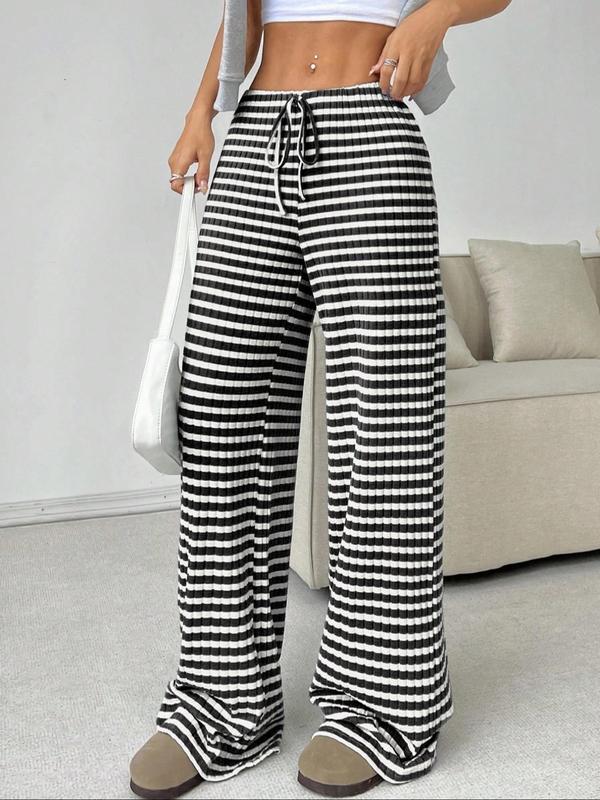 Women's Striped Print Drawstring Waist Wide Leg Pants, Casual Comfy Trousers for Fall & Winter, Women's Bottoms for Daily Wear