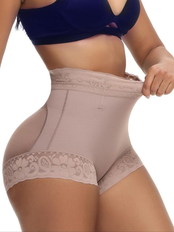 Women's Contrast Lace High Waist Shapewear Shorts, High Stretch Seamless Shaper, Tummy Control Butt Lifter, Ladies Shapewear Bottoms for Yoga Gym Workout