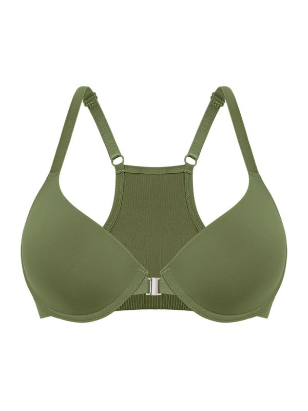 Women's Solid Color Adjustable Strap Push Up Bra, Comfortable Breathable Buckle Front Bra, Lingerie for All Seasons