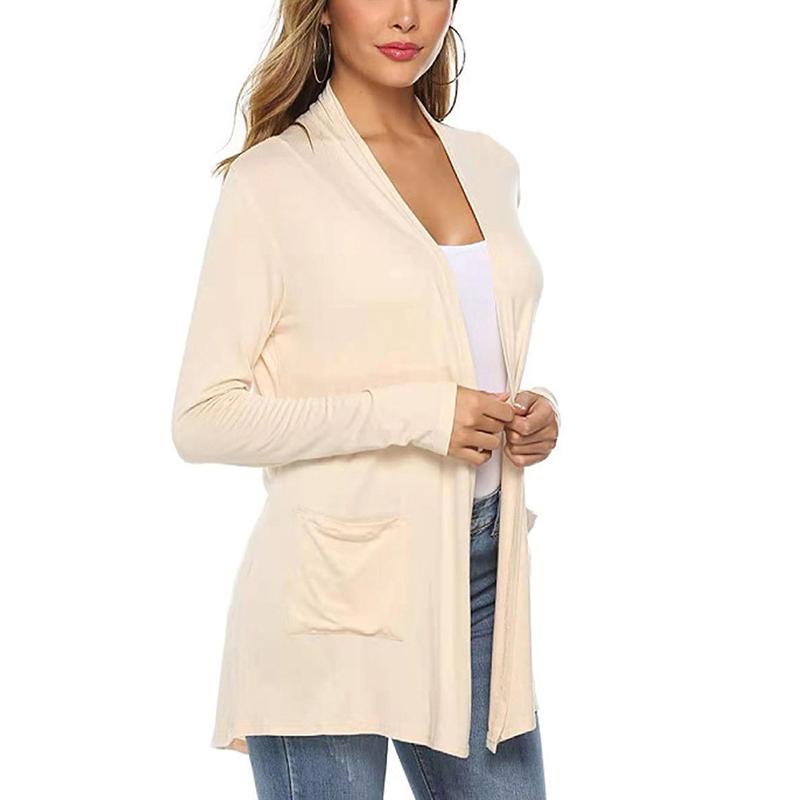 Women Simple Style Cardigan, Solid Color Long Sleeve Knitwear with Pockets, S  M  L  XL  XXL