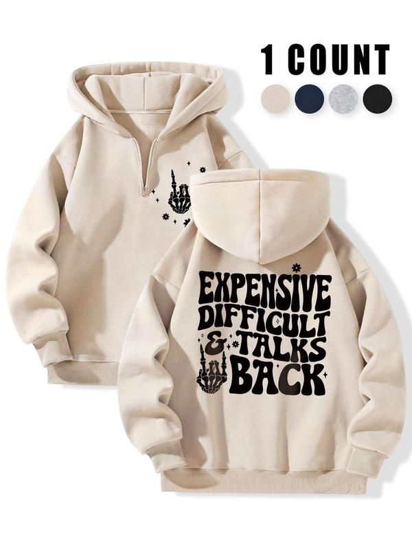 Women's Letter Print Drop Shoulder Hoodie, Fashion Casual Hooded Sweatshirt for Daily Holiday Outdoor Wear, Women Clothing for Fall & Winter