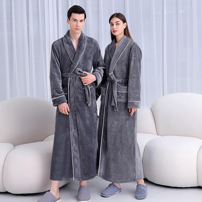 Women's Nightgown New Men's Pajamas Thickened Flannel Couple Bathrobe plus Size Homewear Robe Winter