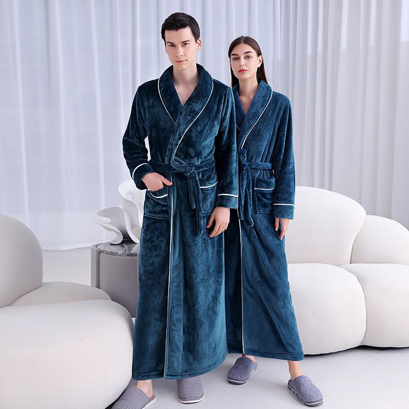 Women's Nightgown New Men's Pajamas Thickened Flannel Couple Bathrobe plus Size Homewear Robe Winter