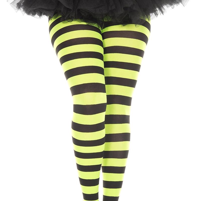 Black & Neon Green Plus size wide striped tights