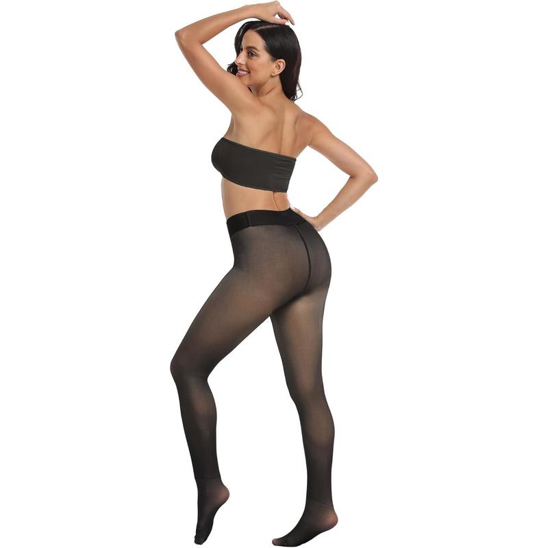 Women's Fleece Lined Tights - Fake Sheer Warm Pantyhose Thick Leggings