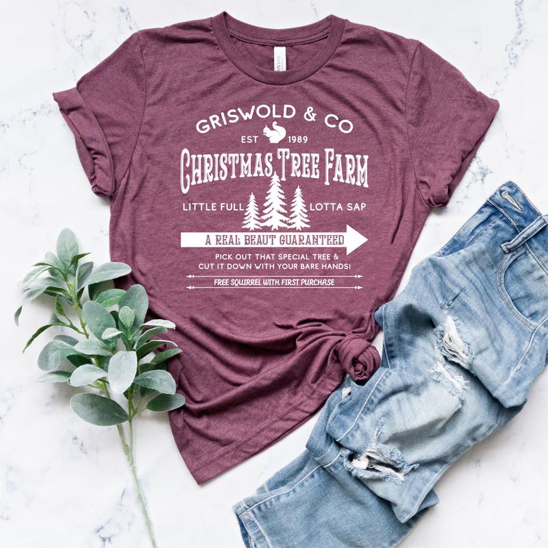 Griswold Co Shirt - Christmas Tree Farm Family Vacation Xmas Tee - Cotton, Crewneck Fabric Fit