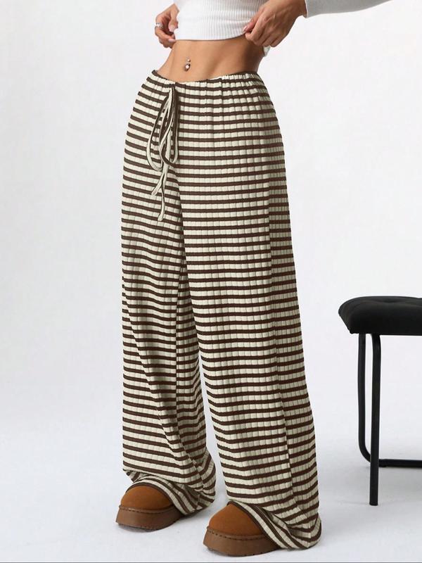 Women's Striped Print Drawstring Waist Wide Leg Pants, Casual Comfy Trousers for Fall & Winter, Women's Bottoms for Daily Wear