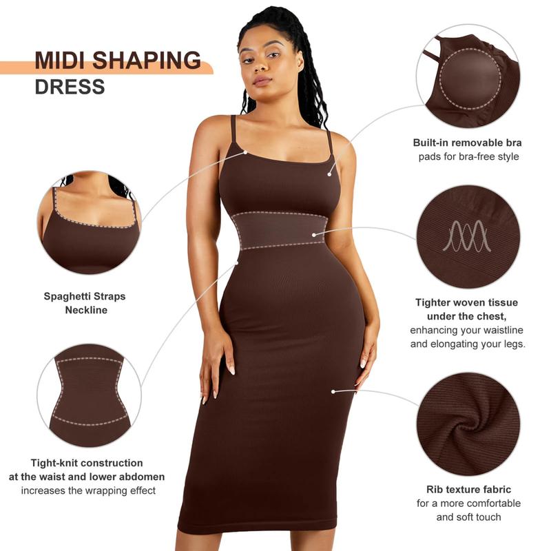 Soo slick Dresses for Women 2024 Tummy Control Shapewear I Midi Sleeveless Dress with Adjustable Straps tummy control dress Womenswear Underwear Lady Compression