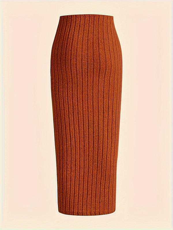 Women's Solid Ribbed Skirt, Casual Fashion Cozy Skinny Skirt for Daily Outdoor Wear, Women Bottoms for Fall & Winter