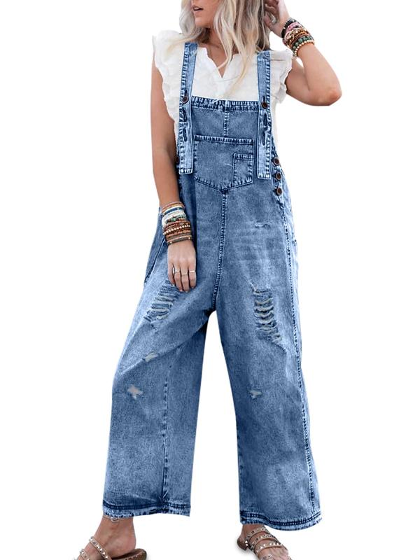 Imily Bela Women's Casual Denim Overalls Loose Adjustable Strap Distressed Bib Jeans Overall Jumpsuits with Pocket