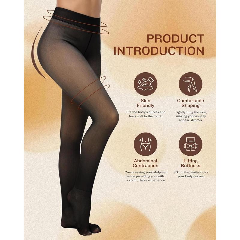 Women's Fleece Lined Tights - Fake Sheer Warm Pantyhose Thick Leggings