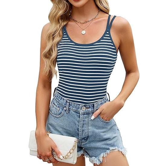 Blooming Jelly Women Ribbed Tank Tops with Built in Shelf Bras Sleeveless Camisole Tops Summer Cami