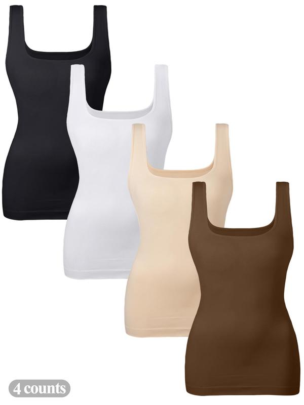 Women's Solid Tummy Control Shapewear Tank Tops, Basic Casual Comfort Seamless Square Neck Compression Tops, Fall Clothes, Slimming Shapewear, Sexy Body Shapewear, Lady Backless Shaper Black Girl Wear