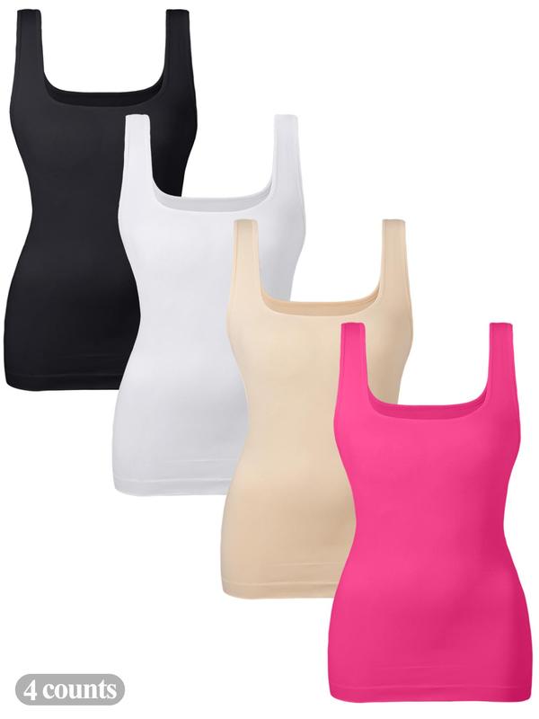 Women's Solid Tummy Control Shapewear Tank Tops, Basic Casual Comfort Seamless Square Neck Compression Tops, Fall Clothes, Slimming Shapewear, Sexy Body Shapewear, Lady Backless Shaper Black Girl Wear