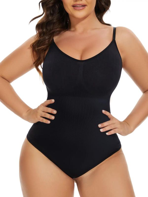 Women's Solid Adjustable Strap Thong Shapewear Bodysuit, Back-to-school Shaper Clothes, Sleeveless Tummy Control Slimming Shaper, Shaper Clothes, Seamless Bodysuit Shapewear for Women, Womenswear 2024, Downtown Girl Clothes