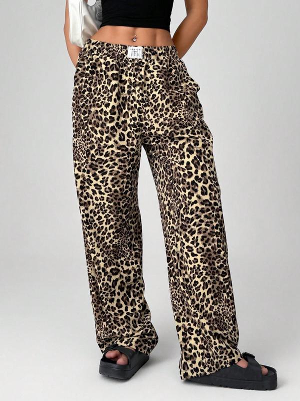 Women's Leopard Print Pocket Straight Leg Sweatpants, Casual Comfy Trousers for Daily Wear, Ladies Bottoms for Fall & Winter