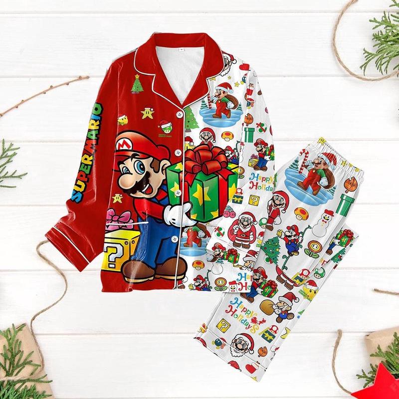 Christmas Super M@ri0 Pajamas, Mari00 Family Shirt,  Pajamas Set, Super Daddio Shirt, Mari00s Bros Christmas Pajamas