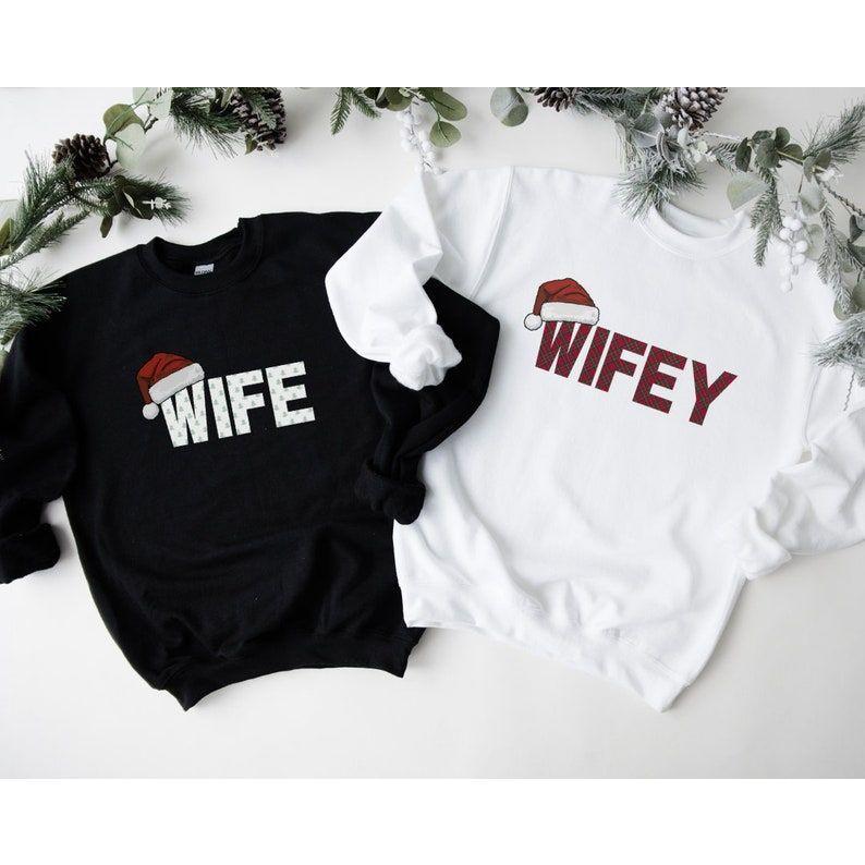 Wife & Wifey Lesbian Christmas Sweatshirts, Lesbian Couple Christmas Shirts, Lesbian Wedding Gift, Lesbian Engagement, Lesbian Couple Gift Christmas Gifts.