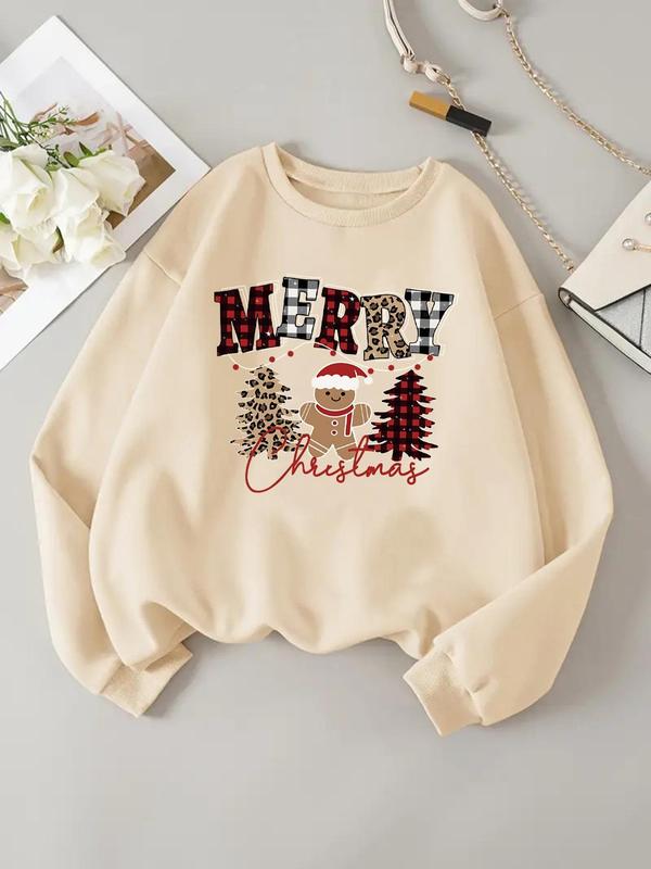 Women's Christmas Themed Sweatshirt, Casual Letter Print Long Sleeve Pullover for Daily Wear, Ladies Clothes for All Seasons