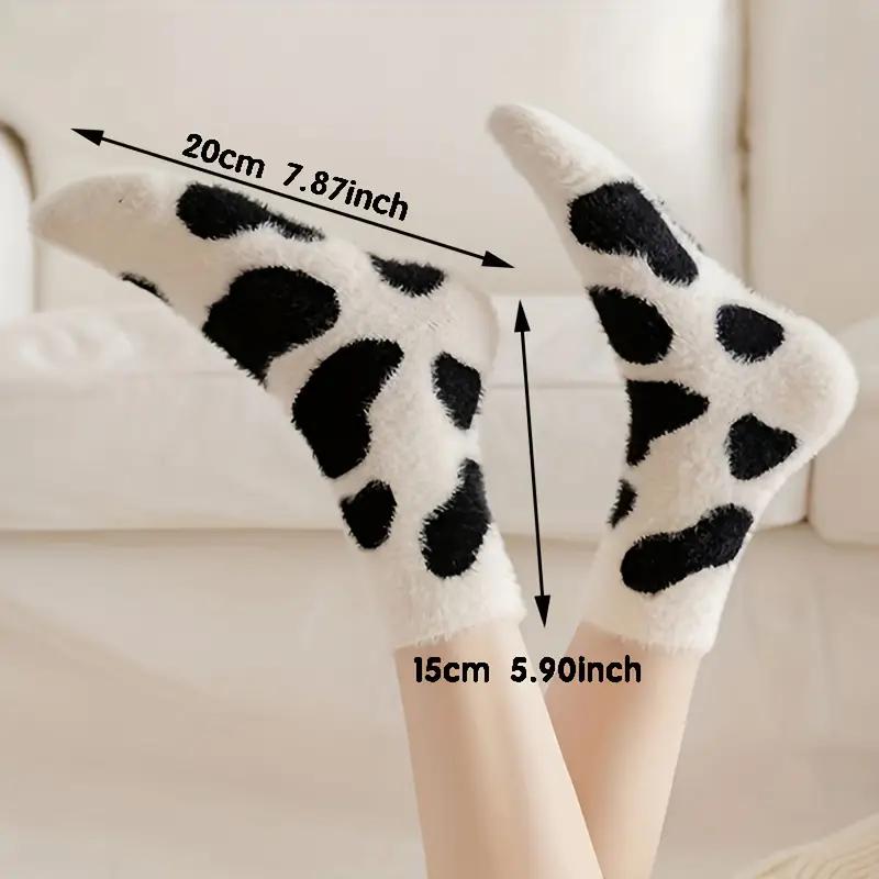 1 2 Pairs Cow Pattern Socks, Warm & Comfy Fluffy Slipper Floor Socks Women's Cow Stockings & Hosiery Womenswear Underwear Lady Comfort