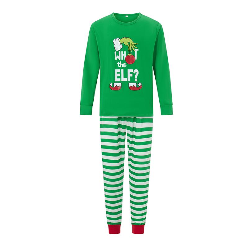 Green Christmas Pajamas For Family Family Pajamas Matching Set Christmas Elf Print Long Sleeve Tops and Elastic Striped Pants Loungewear Soft Sleepwear