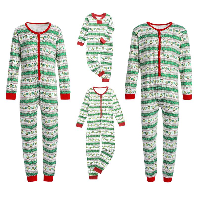 Christmas Family Matching Button  Pajama Long Sleeve Onesie Pajamas Jumpsuit Sleepwear