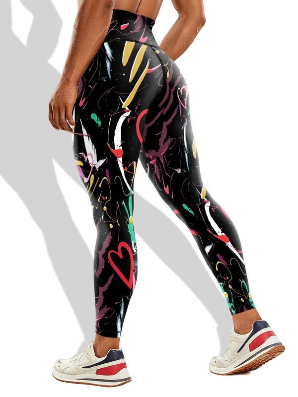 Women's All Over Graffiti Print High Waist Leggings, Casual Comfy Breathable Skinny Pants for Daily Wear, Ladies Bottoms for All Seasons