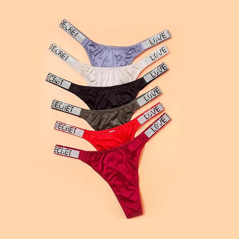 1-pack Women's letter rhinestone thongs, soft, comfortable and breathable underwear, suitable for daily wear, sports, and four-season multi-pack underwear size for S-XL