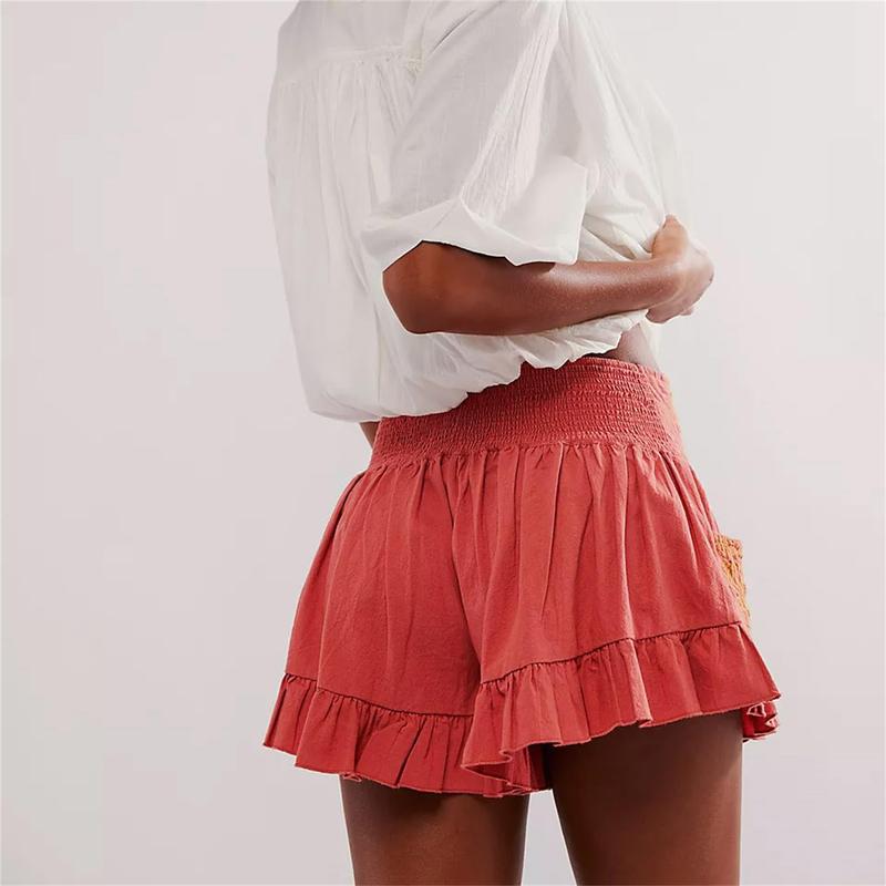 Women Y2k Floral Shorts Boho Ruffle Hem Wide Leg Elastic Wiated Short Pants with Pockets Summer Pjs Lounge Beachwear