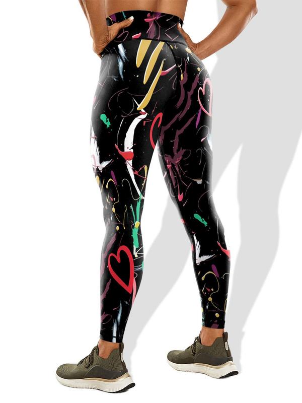 Women's All Over Graffiti Print High Waist Leggings, Casual Comfy Breathable Skinny Pants for Daily Wear, Ladies Bottoms for All Seasons