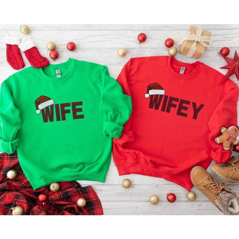 Wife & Wifey Lesbian Christmas Sweatshirts, Lesbian Couple Christmas Shirts, Lesbian Wedding Gift, Lesbian Engagement, Lesbian Couple Gift Christmas Gifts.