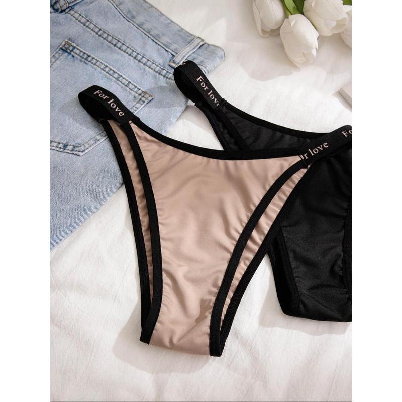 Women's 5pcs Letter Tape Panty, Soft Comfy Breathable High Cut Knicker for Daily Wear,?Summer Wear 2024, Underwear for All Seaso