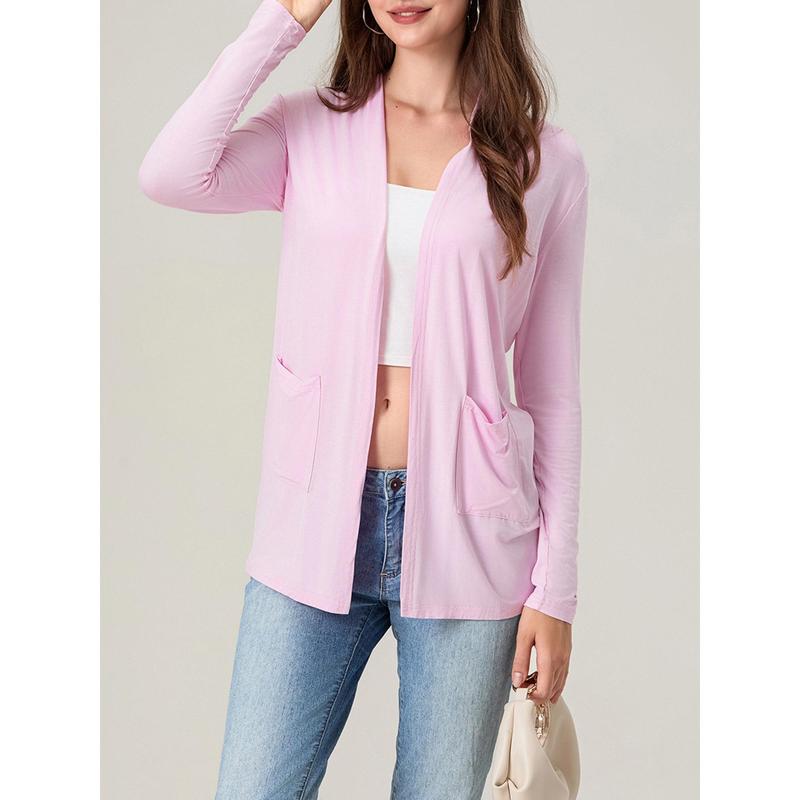 Women Simple Style Cardigan, Solid Color Long Sleeve Knitwear with Pockets, S  M  L  XL  XXL