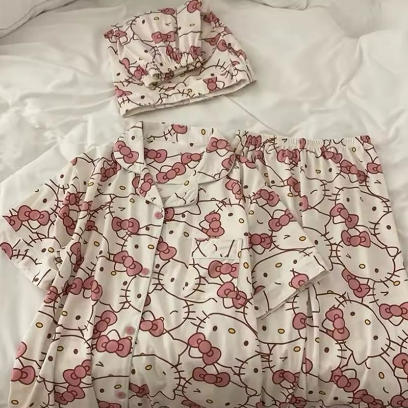 #hellokitty Winking Cat Short sleeve Pijama Set Nightwear Pajama Loungewear Homewear