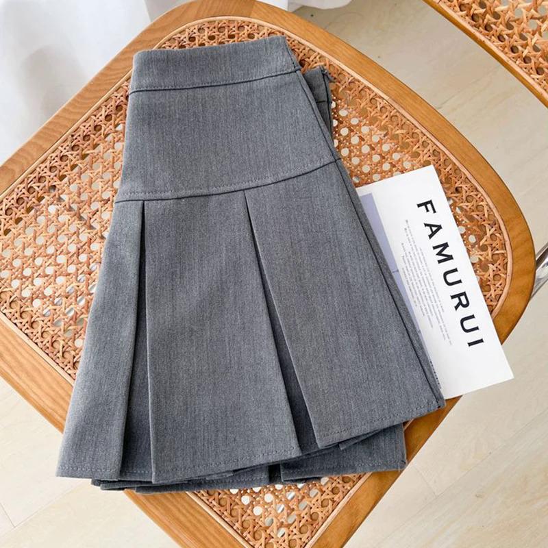 Grey JK Pleated Skirt Women Summer High Waist Solid Preppy Dance Skirts Y2K Korean Slim All-match Mini Skirts New Womenswear Bottom Comfort Palda Basic Minimalist