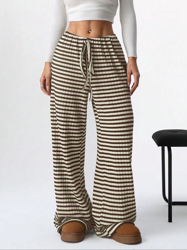 Women's Striped Print Drawstring Waist Wide Leg Pants, Casual Comfy Trousers for Fall & Winter, Women's Bottoms for Daily Wear