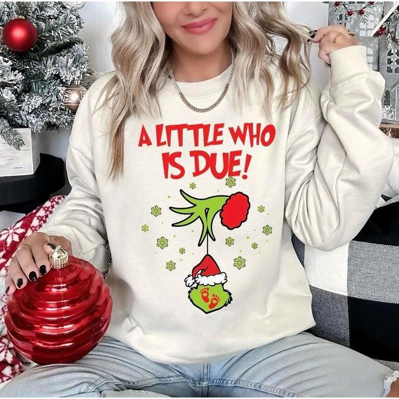 A Little Who Is Due Couple Sweatshirt, Mommy To Be Shirt, New Dad Shirt, Christmas Pregnancy Reveal Sweatshirt,  Christmas Holiday Maternity Sweatshirt, Christmas Pregnant Shirt, Baby Reveal Xmas Party Shirt