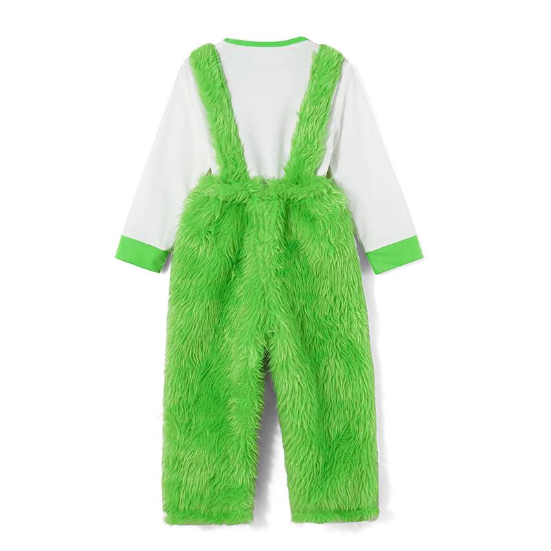 Green Matching Christmas Pajamas For Family, Romper Long Sleeve Letter Print Tops and Suspender Plush Pants Suit Sleepwear