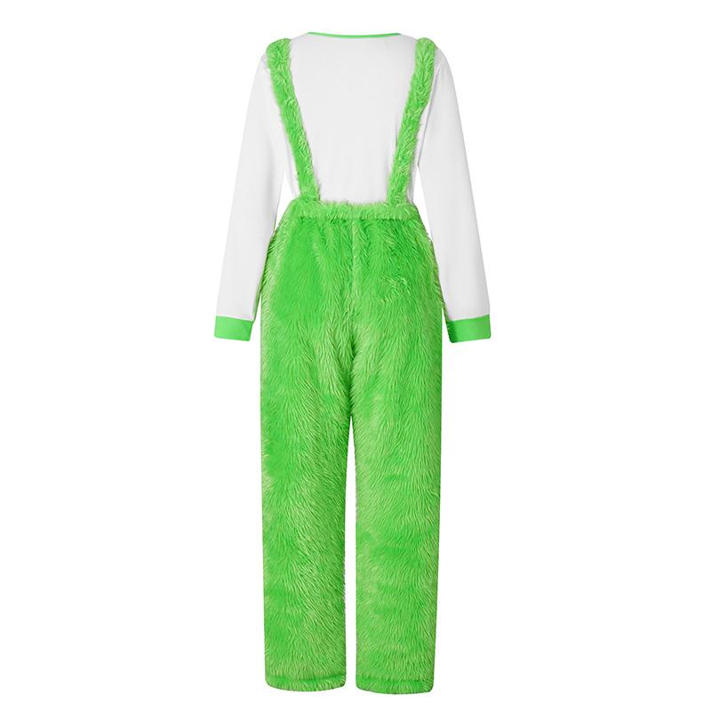 Green Matching Christmas Pajamas For Family, Romper Long Sleeve Letter Print Tops and Suspender Plush Pants Suit Sleepwear